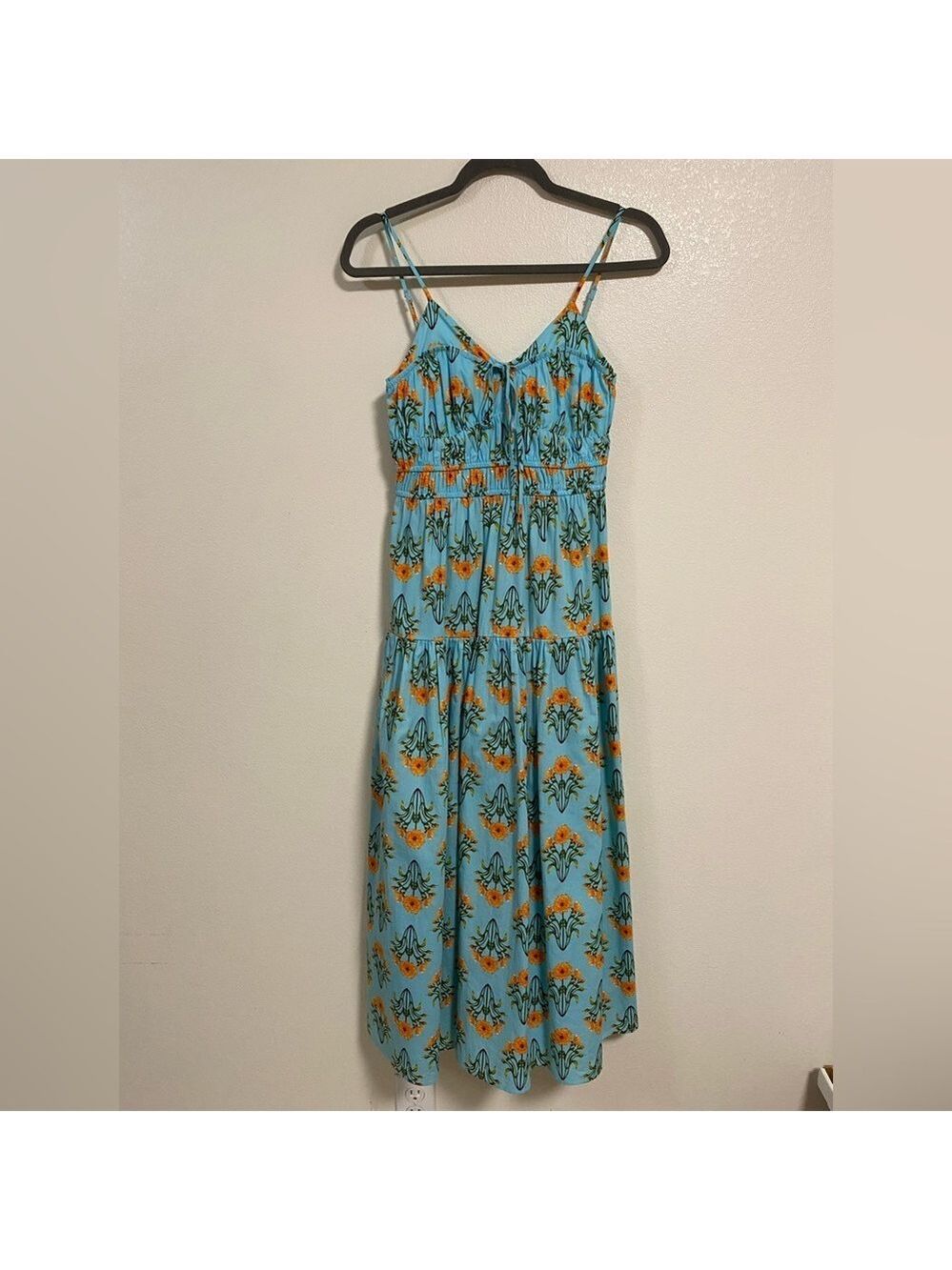 Moon River Dress Women’s Size Small Mint floral print Cotton MIDI Summer Dress